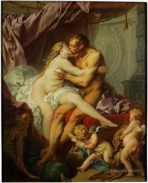 Hercules et Omfala sombre François Boucher Nu classique Peinture à l'huile